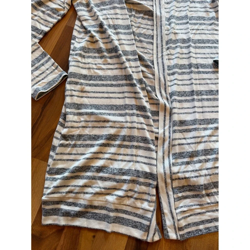 Wantable Striped Hooded Cardigan Women‎ M Grey White NEW Duster Open Front